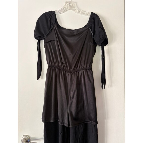 Doe & Rae Women’s Black Flowy Tie-Sleeve Bardot Jumpsuit Small Coquette Peasant - Picture 6 of 9